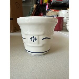 Longaberger Pottery Woven Traditions Ivory Blue Votive Cup Small Crock‎ USA Made